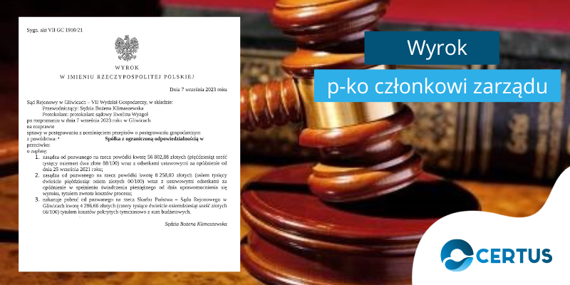wyrok w sprawie przeciwko członkowi zarządu niewypłacalnej spółki z o. o.